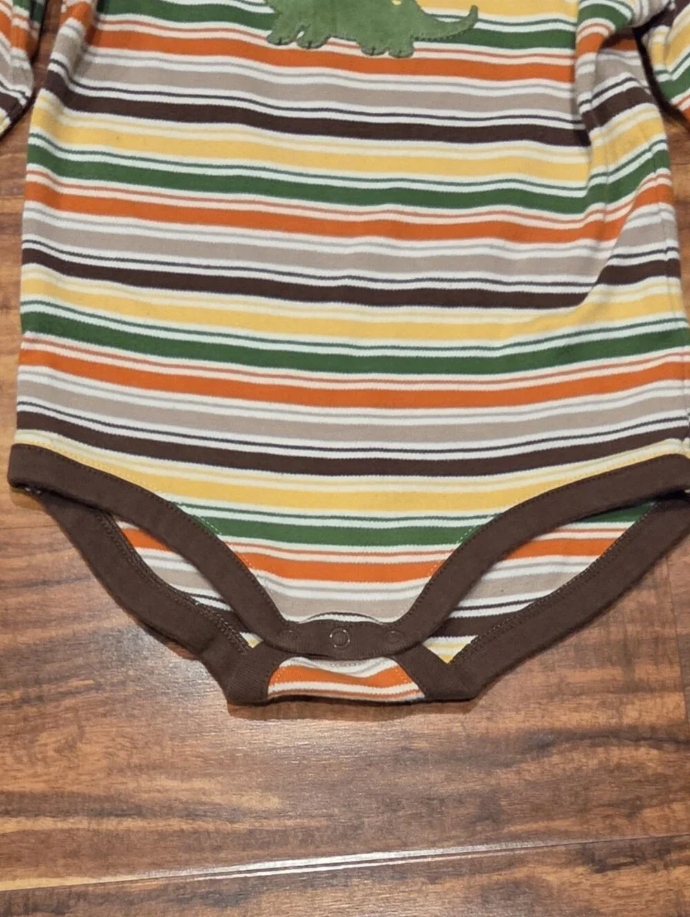 Gymboree EUC 18-24 Month Green/Orange/Brown Striped Bodysuit, Dino Jeans & Socks